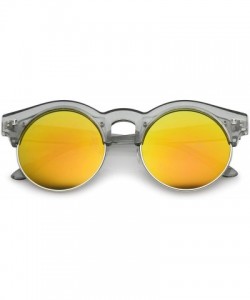 Rimless Modern Metal Trim Colored Mirror Round Flat Lens Half Frame Sunglasses 51mm - Smoke-silver / Orange Mirror - C917YHRU...