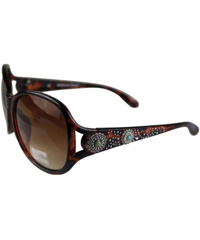 Square Women Sunglasses UV 400 Western Floral Concho Bling Bling Collection Ladies Sunglasses - Leopard-turquoise Badge - CQ1...