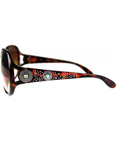 Square Women Sunglasses UV 400 Western Floral Concho Bling Bling Collection Ladies Sunglasses - Leopard-turquoise Badge - CQ1...