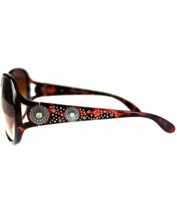 Square Women Sunglasses UV 400 Western Floral Concho Bling Bling Collection Ladies Sunglasses - Leopard-turquoise Badge - CQ1...
