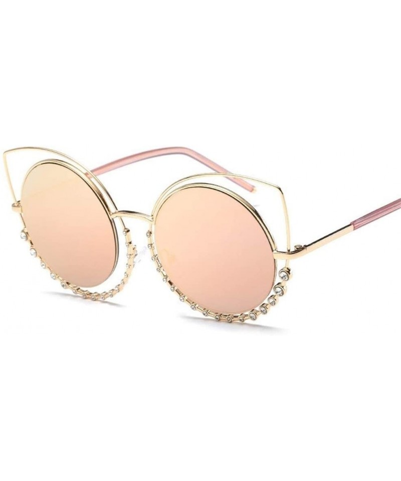 Sport Luxury Rhinestone Sunglass Fashion Cateye Sun Glasses Women Vintage Round Lens Sunglasses UV400 - Pink - CT18XGESHMW $2...