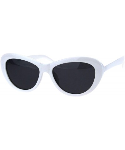 Oval Womens Polarized Lens Sunglasses Oval Rounded Cateye Frame UV 400 - White (Black) - CV18RL3TWW4 $31.14