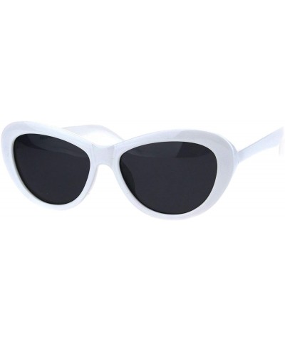 Oval Womens Polarized Lens Sunglasses Oval Rounded Cateye Frame UV 400 - White (Black) - CV18RL3TWW4 $12.53