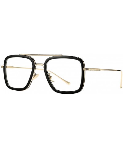 Square Sunglasses Vintage Aviator Glasses Classic - Gold/Black/Clear - CN18YI3WUK6 $12.83