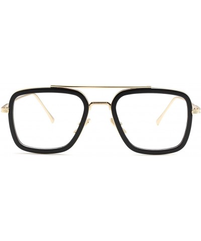 Square Sunglasses Vintage Aviator Glasses Classic - Gold/Black/Clear - CN18YI3WUK6 $12.83