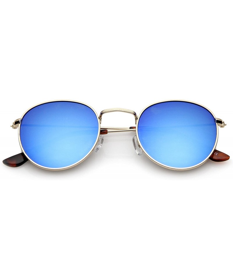 Round Retro Metal Frame Thin Temples Colored Mirror Lens Round Sunglasses 50mm - Gold / Blue Mirror - C512O3XOX75 $11.93