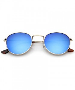 Round Retro Metal Frame Thin Temples Colored Mirror Lens Round Sunglasses 50mm - Gold / Blue Mirror - C512O3XOX75 $11.93