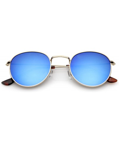 Round Retro Metal Frame Thin Temples Colored Mirror Lens Round Sunglasses 50mm - Gold / Blue Mirror - C512O3XOX75 $11.93
