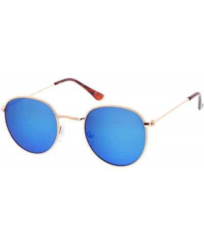 Round Retro Metal Frame Thin Temples Colored Mirror Lens Round Sunglasses 50mm - Gold / Blue Mirror - C512O3XOX75 $11.93