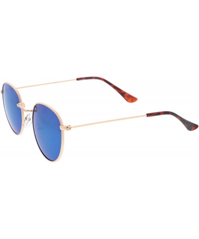 Round Retro Metal Frame Thin Temples Colored Mirror Lens Round Sunglasses 50mm - Gold / Blue Mirror - C512O3XOX75 $11.93