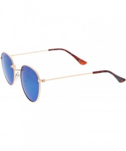 Round Retro Metal Frame Thin Temples Colored Mirror Lens Round Sunglasses 50mm - Gold / Blue Mirror - C512O3XOX75 $11.93