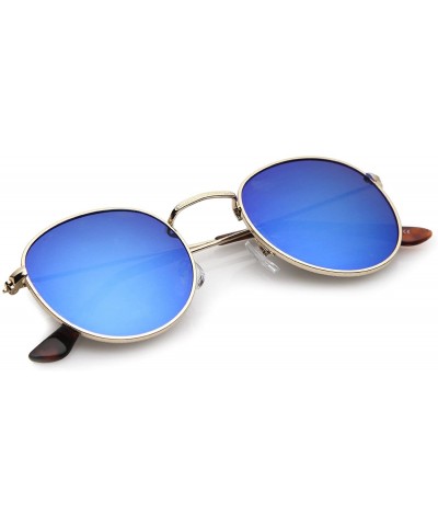 Round Retro Metal Frame Thin Temples Colored Mirror Lens Round Sunglasses 50mm - Gold / Blue Mirror - C512O3XOX75 $11.93