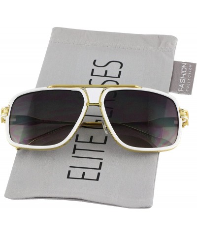 Aviator Designer Metal Frame Classic Retro Square Aviator Fashion Sunglasses For Men - White Gold-black - C518GX94GO5 $17.90