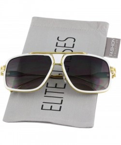 Aviator Designer Metal Frame Classic Retro Square Aviator Fashion Sunglasses For Men - White Gold-black - C518GX94GO5 $10.16