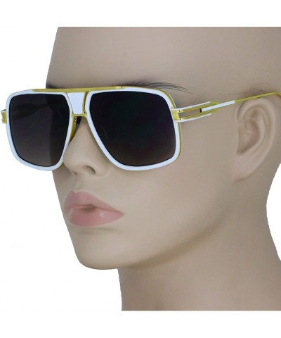 Aviator Designer Metal Frame Classic Retro Square Aviator Fashion Sunglasses For Men - White Gold-black - C518GX94GO5 $10.16