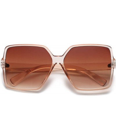 Square Classic Women Square Oversized Sunglasses for Men Flat Top Fashion Shades - Clear Tea Frame-tea Lesn - C918UKQM6YG $12.23