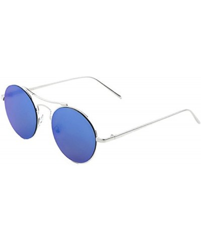 Round Retro Oversized Round Flat Lens Sunglasses - Blue - CO1884X9AZM $8.65