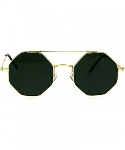 Aviator Mens Squared Octagon Groovy Hippie Flat Top Metal Rim Sunglasses - Gold Green - CW17Z4HX8IU $14.59