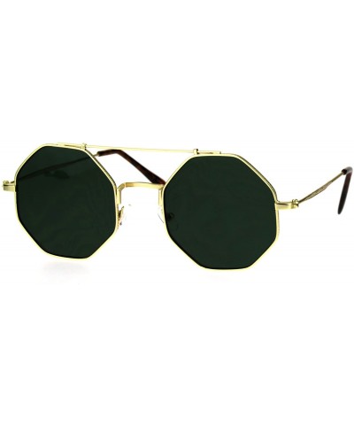 Aviator Mens Squared Octagon Groovy Hippie Flat Top Metal Rim Sunglasses - Gold Green - CW17Z4HX8IU $14.59