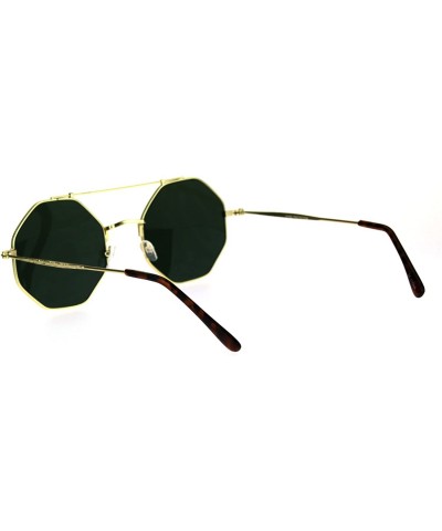 Aviator Mens Squared Octagon Groovy Hippie Flat Top Metal Rim Sunglasses - Gold Green - CW17Z4HX8IU $14.59