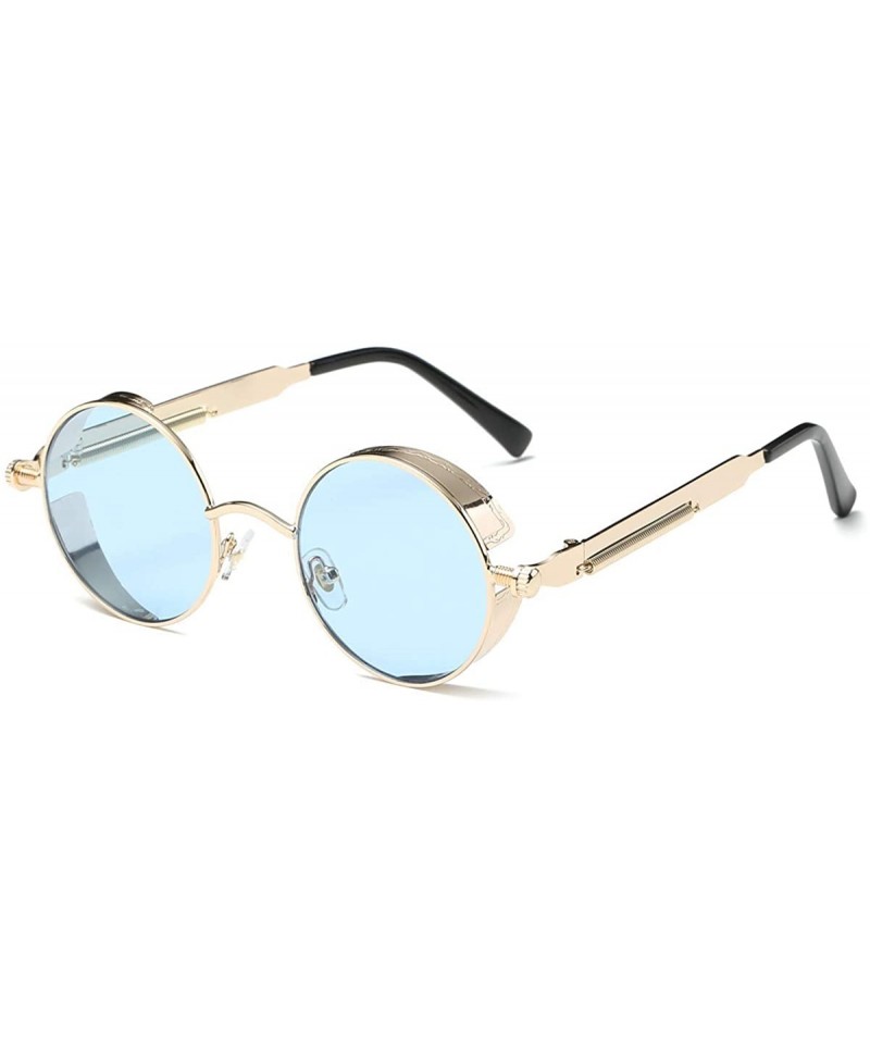 Aviator Vintage Steampunk Retro Metal Round Circle Frame Sunglasses - C20 transparent Blue Lens/Gold Frame - CS18QQOIS2E $13.87