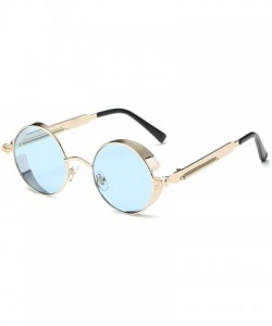 Aviator Vintage Steampunk Retro Metal Round Circle Frame Sunglasses - C20 transparent Blue Lens/Gold Frame - CS18QQOIS2E $13.87