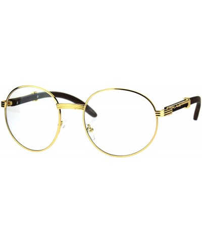 Round Round Clear Lens Glasses Wood Buffs Stylish Fashion Eyeglasses UV 400 - Yellow Gold - CA189NQNTCI $12.42