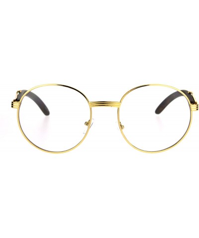 Round Round Clear Lens Glasses Wood Buffs Stylish Fashion Eyeglasses UV 400 - Yellow Gold - CA189NQNTCI $12.42