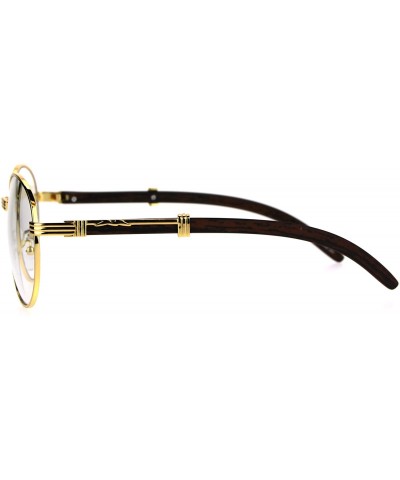 Round Round Clear Lens Glasses Wood Buffs Stylish Fashion Eyeglasses UV 400 - Yellow Gold - CA189NQNTCI $12.42