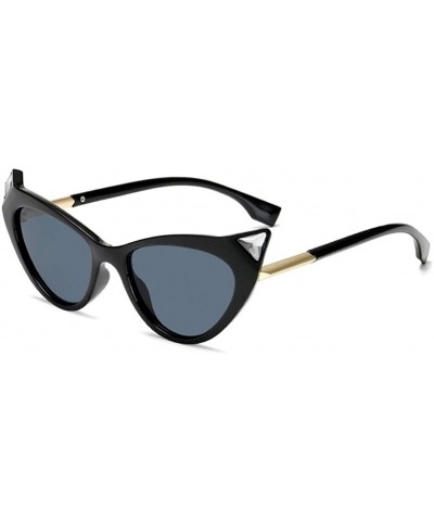 Cat Eye Women Vintage Diamond Cat Eye Sunglasses Small Leopard Frame Glasses Female - C1black Gray - CH19034T75N $21.78
