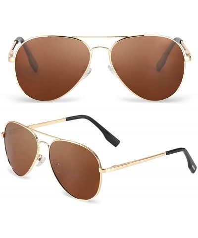 Aviator Aviator Sunglasses For Men/Women Polarized UV protection With 58mm Lens - Lightweight - Golden Frame/Brown Lens - CV1...