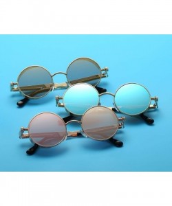 Aviator Vintage Steampunk Retro Metal Round Circle Frame Sunglasses - C20 transparent Blue Lens/Gold Frame - CS18QQOIS2E $13.87