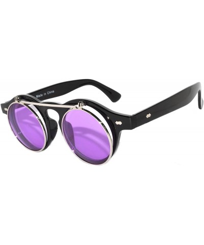 Shield Steampunk Retro Gothic Vintage Hippie Colored Metal Round Circle Frame Sunglasses Colored Lens - CW186Z6SALO $22.81