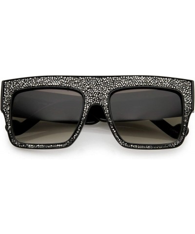 Rectangular Rhinstone Crystal Flat Top Square Sunglasses For Women Mirrored Lens 57mm - Black / Lavender - CU12N2JN5JX $11.03