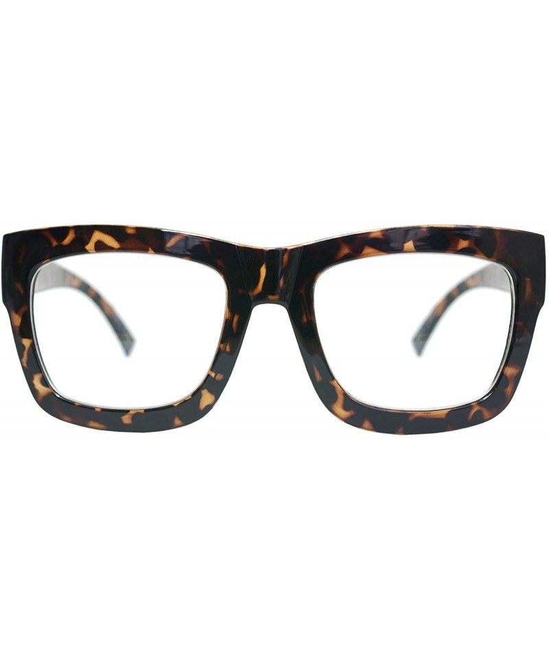 Oversized Vintage Inspired Geek Oversized Square Thick Horn Rimmed Eyeglasses Clear Lens - Leopard 30101 - CR18NYL9OXR $9.81