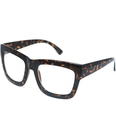 Oversized Vintage Inspired Geek Oversized Square Thick Horn Rimmed Eyeglasses Clear Lens - Leopard 30101 - CR18NYL9OXR $9.81