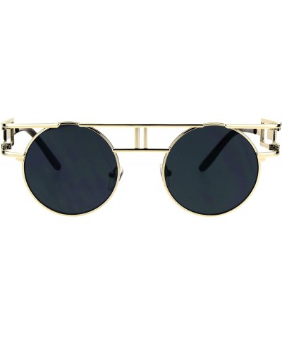 Round Art Deco Nouveau Unique Hippie Groove Pimp Round Circle Lens Sunglasses - Light Gold Black - CK17YYDY309 $13.05