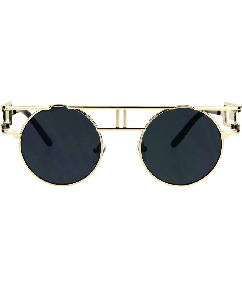 Round Art Deco Nouveau Unique Hippie Groove Pimp Round Circle Lens Sunglasses - Light Gold Black - CK17YYDY309 $13.05