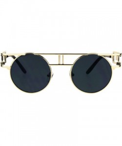 Round Art Deco Nouveau Unique Hippie Groove Pimp Round Circle Lens Sunglasses - Light Gold Black - CK17YYDY309 $13.05