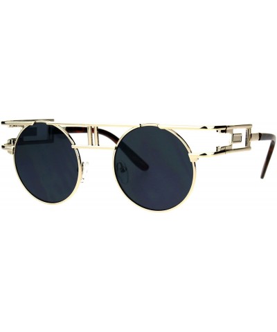 Round Art Deco Nouveau Unique Hippie Groove Pimp Round Circle Lens Sunglasses - Light Gold Black - CK17YYDY309 $13.05