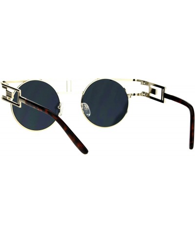 Round Art Deco Nouveau Unique Hippie Groove Pimp Round Circle Lens Sunglasses - Light Gold Black - CK17YYDY309 $13.05