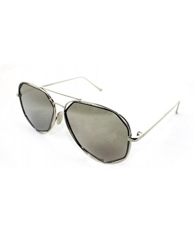 Rectangular "Raven" Geometric Ultra Premium Brushed Aluminum Flash Sunglasses - Silver/Mirror - C212K7SU51F $21.97
