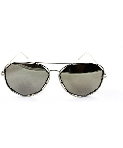 Rectangular "Raven" Geometric Ultra Premium Brushed Aluminum Flash Sunglasses - Silver/Mirror - C212K7SU51F $8.30