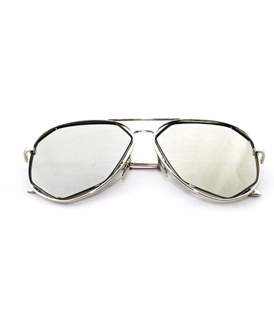 Rectangular "Raven" Geometric Ultra Premium Brushed Aluminum Flash Sunglasses - Silver/Mirror - C212K7SU51F $8.30