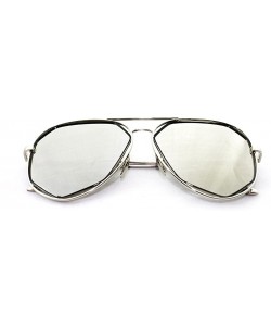 Rectangular "Raven" Geometric Ultra Premium Brushed Aluminum Flash Sunglasses - Silver/Mirror - C212K7SU51F $8.30