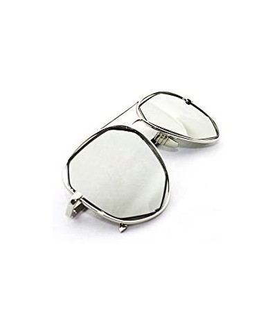 Rectangular "Raven" Geometric Ultra Premium Brushed Aluminum Flash Sunglasses - Silver/Mirror - C212K7SU51F $8.30