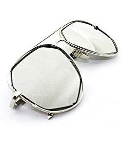 Rectangular "Raven" Geometric Ultra Premium Brushed Aluminum Flash Sunglasses - Silver/Mirror - C212K7SU51F $8.30