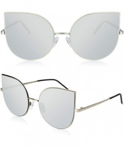 Oversized Cat Eye Mirrored Flat Lenses Ultra Thin Light Metal Frame Women Sunglasses SJ1022 - CS12FO5WIEN $10.34