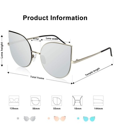 Oversized Cat Eye Mirrored Flat Lenses Ultra Thin Light Metal Frame Women Sunglasses SJ1022 - CS12FO5WIEN $10.34