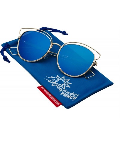 Oversized Women's Cat Eye Aviator Sunglasses Flat Mirrored Lens - Blue - C212K090HLT $7.77